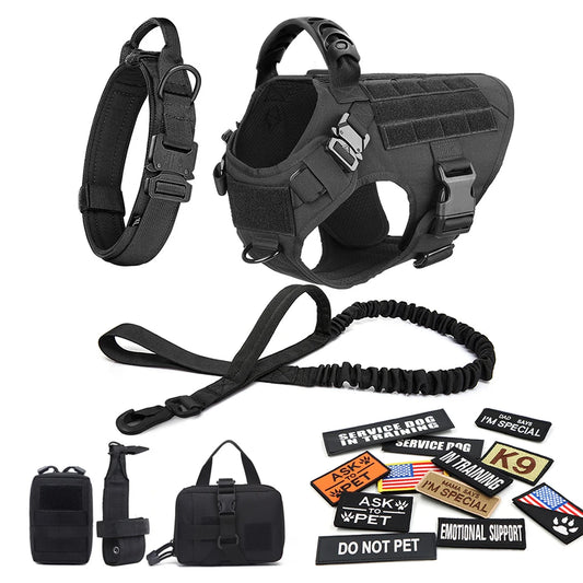 Military Dog Harness Set Leash Bags Patches