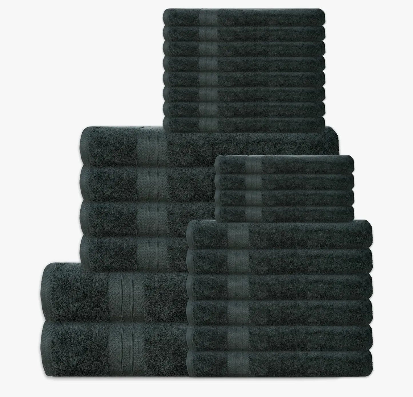 24 piece 100% towel set - includes 2 towels, 4 towels, 6 hand towels, 4 towels, and 8 towels - soft, absorbent, and durable