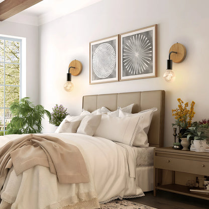 Cordless Battery Operated Wooden Wall Light Fixtures