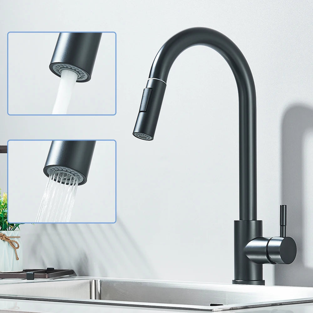 Black Pull Out Kitchen Faucet Deck Mounted