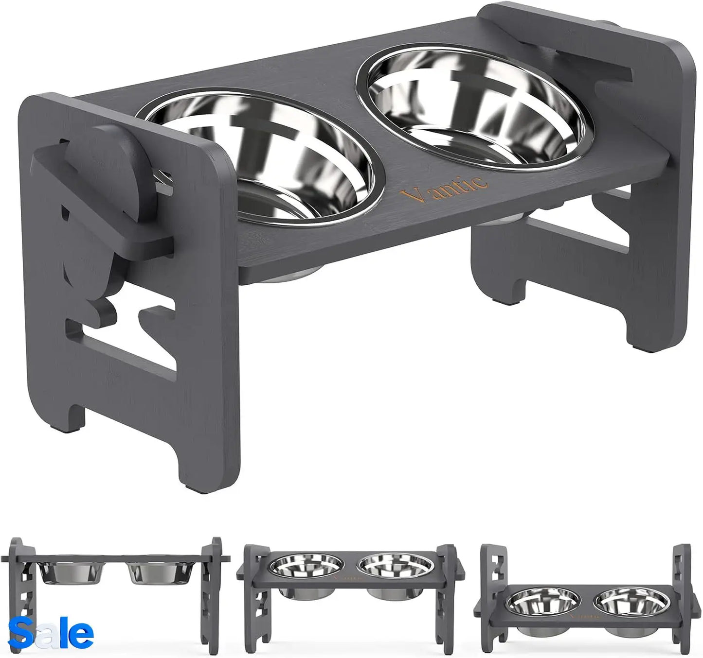 Elevated Wooden Stand With Adjustable Slanted Bowls