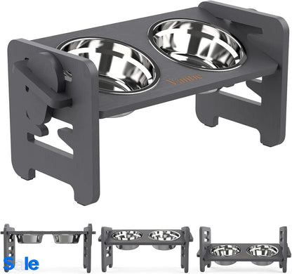 Elevated Wooden Stand With Adjustable Slanted Bowls