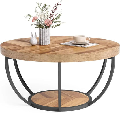 Metal Legs 2-Tier Round Marble Coffee Table