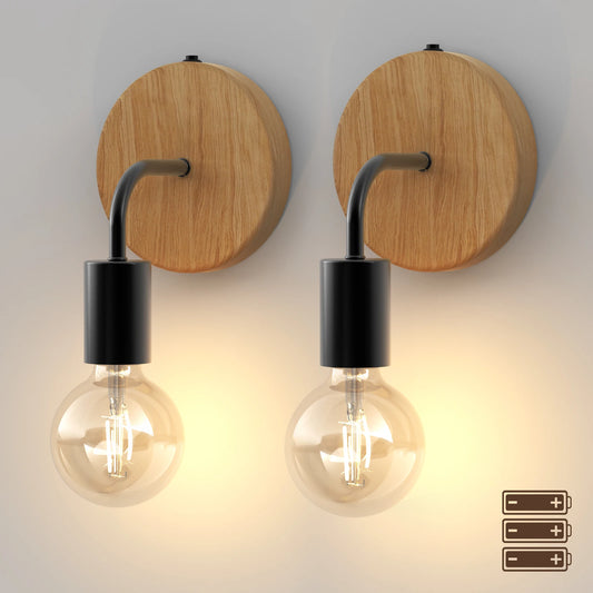 Cordless Battery Operated Wooden Wall Light Fixtures