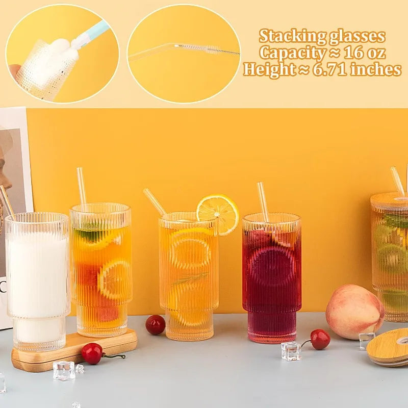 16oz Glass Cups With Lids And Strands