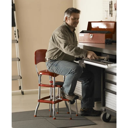 Red Retro Counter Chair/Sliding Step Stool