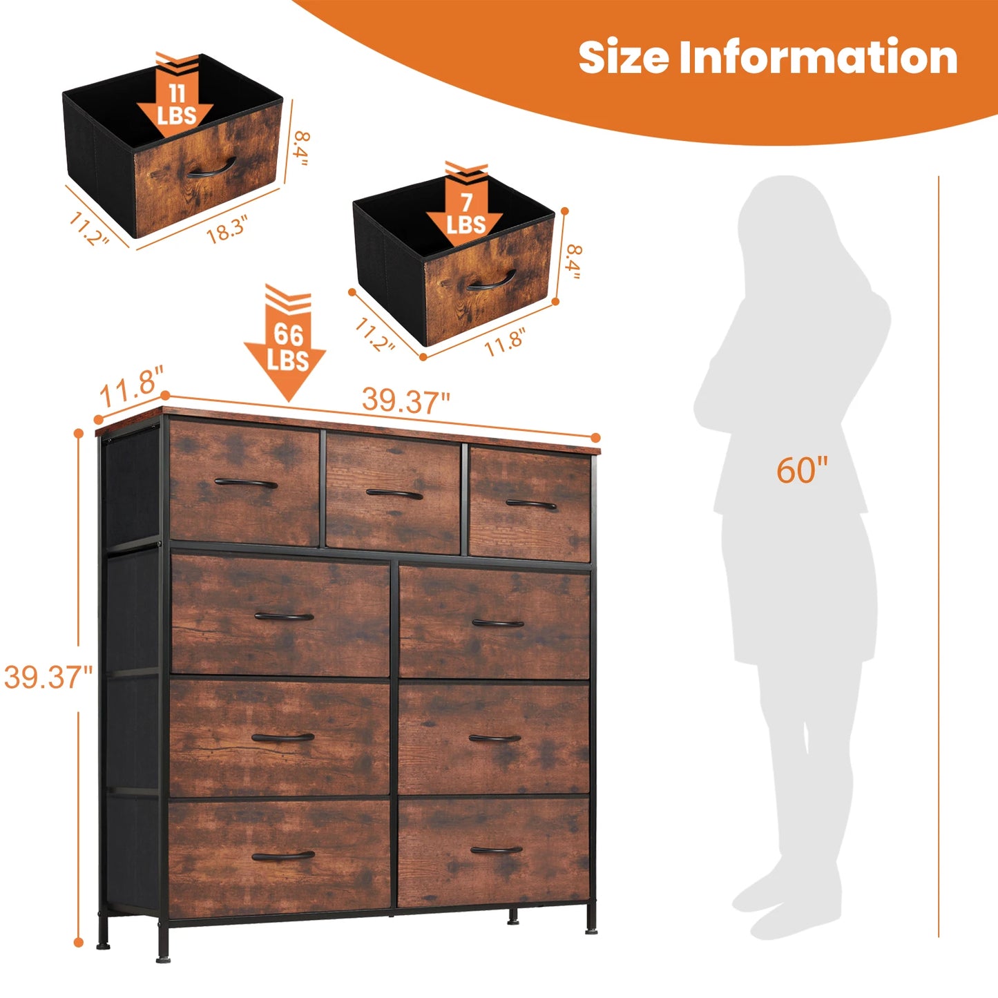 Dresser For Bedroom With Fabric Storage Drawers