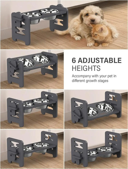 Elevated Wooden Stand With Adjustable Slanted Bowls