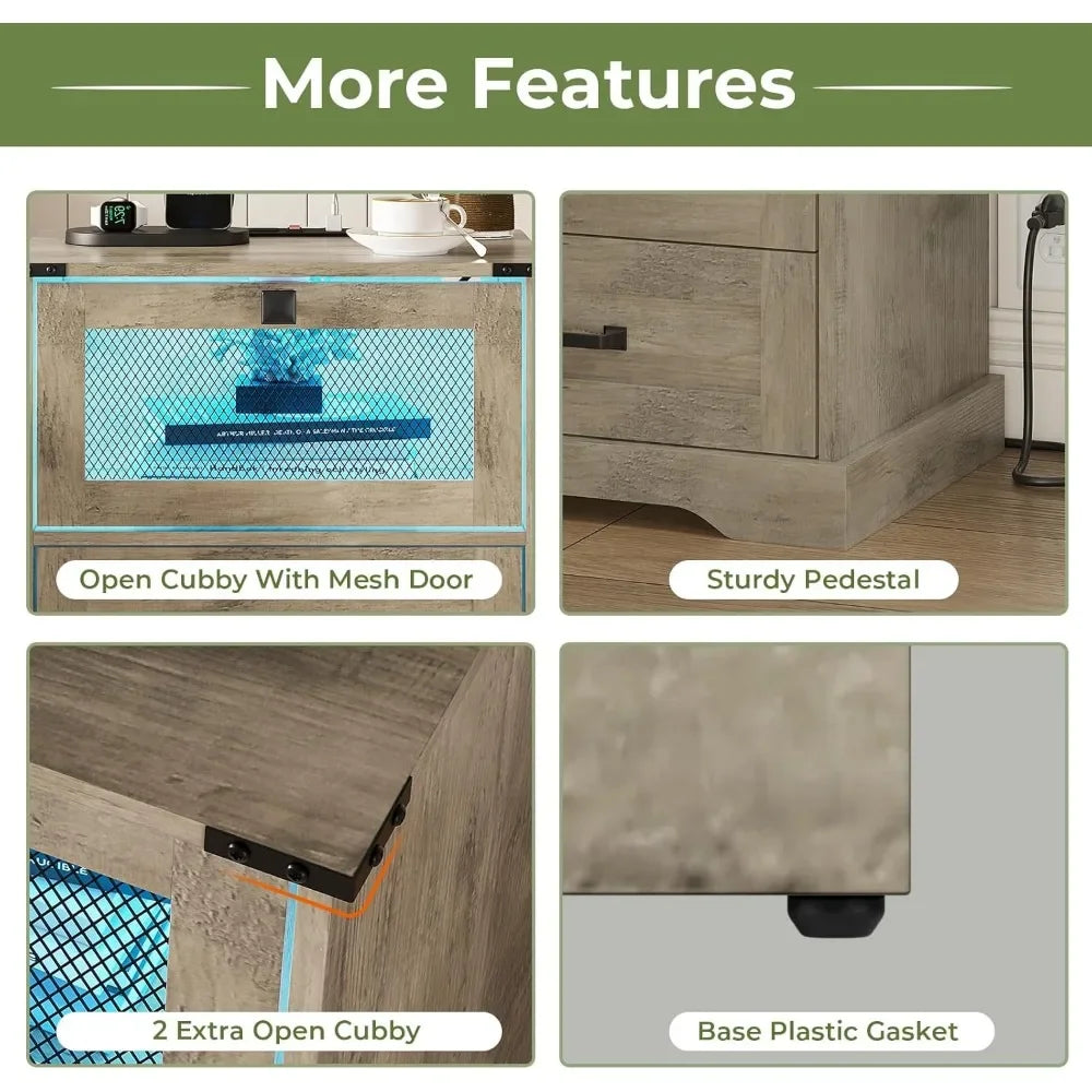 Farmhouse Night Stand Set With LED Lights