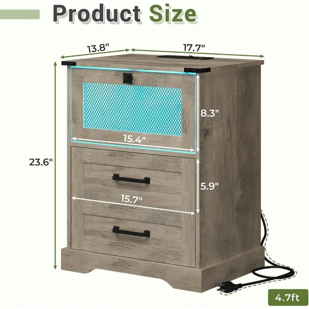 Farmhouse Night Stand Set With LED Lights