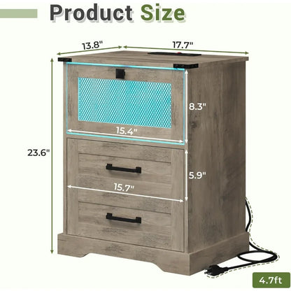 Farmhouse Night Stand Set With LED Lights