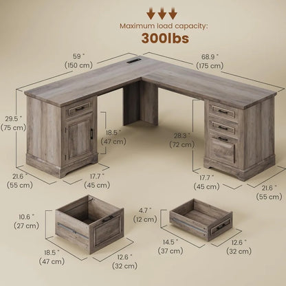 Farmhouse Computer Desk With Drawers