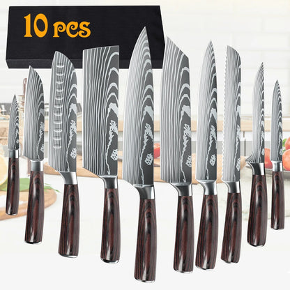 Laser Damascus Pattern Stainless Steel Knives Set