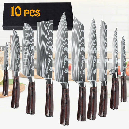 Laser Damascus Pattern Stainless Steel Knives Set