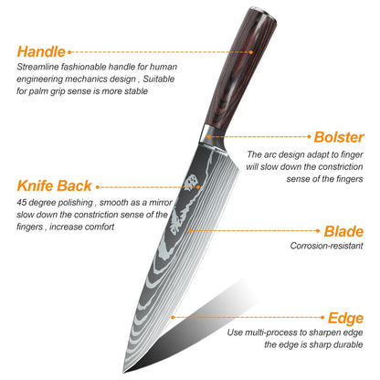 Laser Damascus Pattern Stainless Steel Knives Set